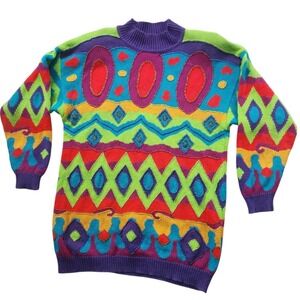 I.B. Diffusion Sweater Womens L Multicolor Vintage 1992 Beaded Geometric